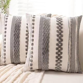 Boho Throw Pillow Covers 18x18 Set of 2 Farmhouse Decorative Cushion Cas...