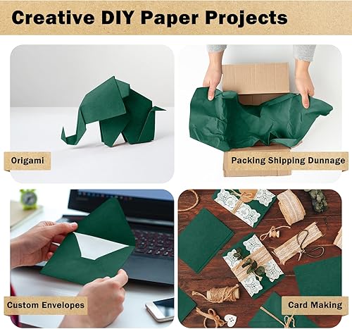 Miniatura 7 de RUSPEPA Rollo de papel de regalo kraft verde oscuro, 17.5" x 393" (32.8'), papel reciclable verde para regalos de arte y manualidades, 80GSM,