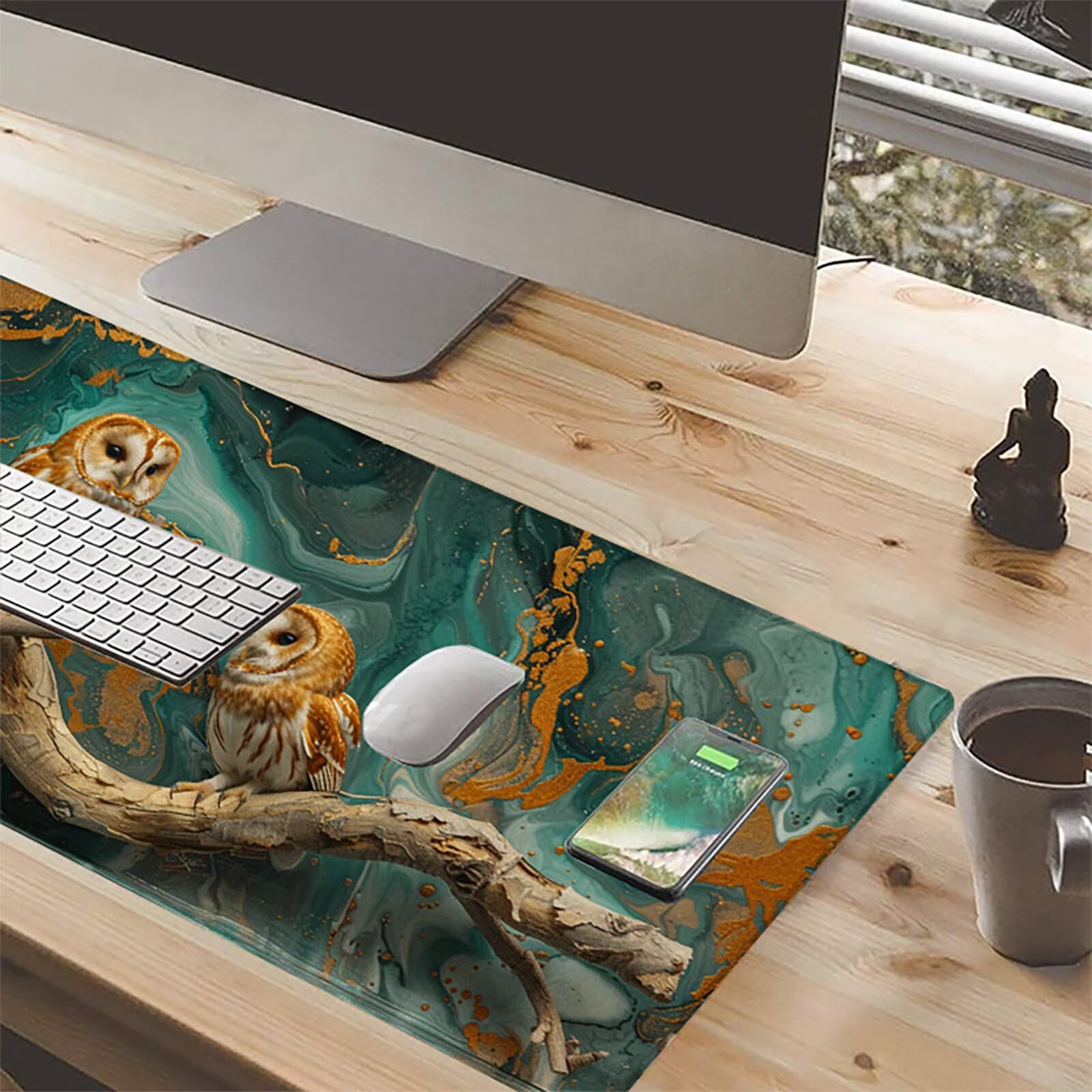 BúHo Alfombrilla Ratón Gaming XXL 1500x800 mm, Alfombrilla Gaming Verde Mousepad con Base de Goma Antideslizante, Impermeable Desk Mat para Teclado y Raton, Accesorios Gaming, Regalos de Hombre 9-D