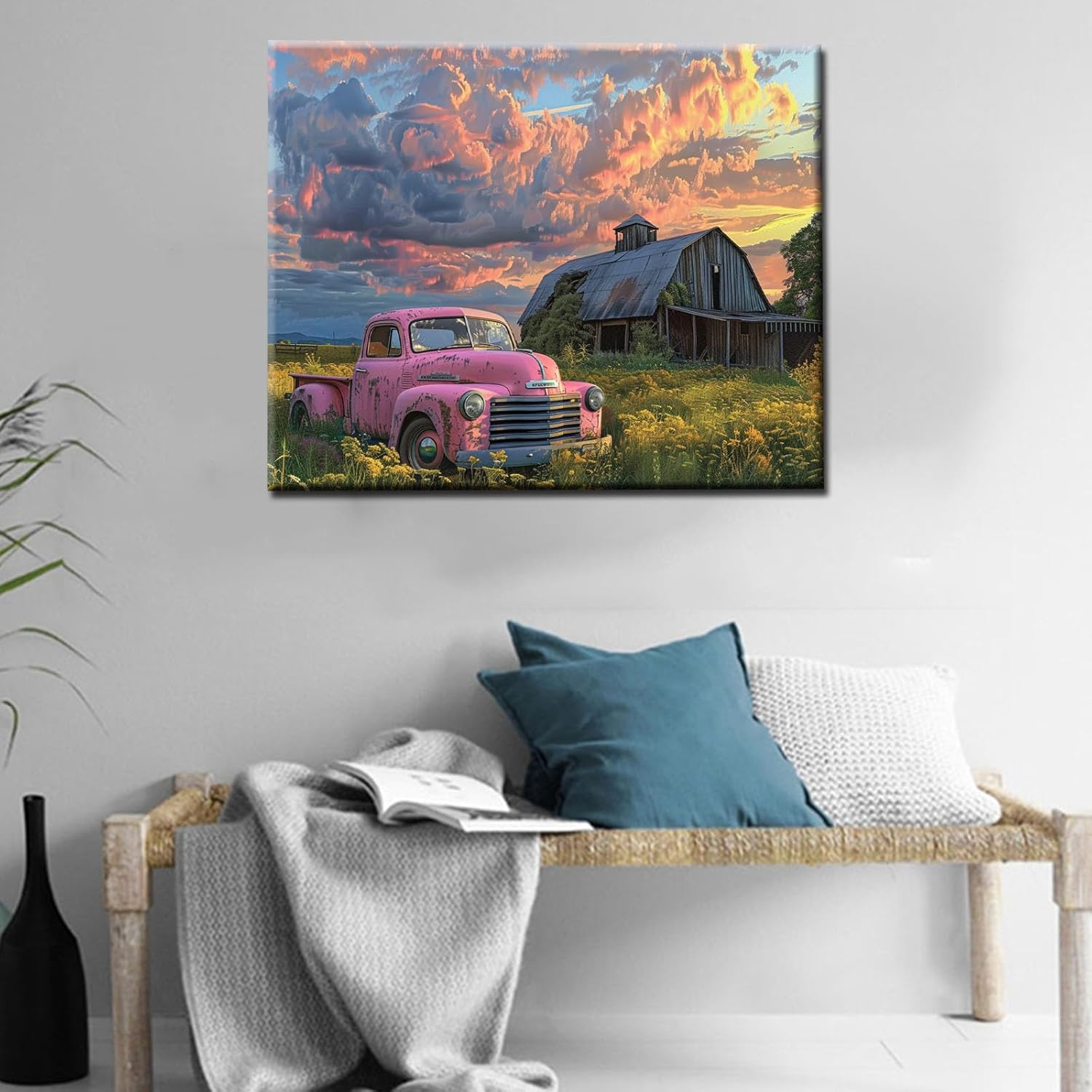 Tucocoo Rural Landscape DIY Oil Paint by Number Kits for Adults Beginner on Canvas Old Truck Watercolor Painting Drawing with Brushes Home Wall Kitchen Decorations Gifts 16x20Inch Frame