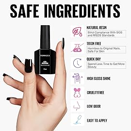 TOMICCA Black Gel Nail Polish, 15ml Black Nail Polish Fast Dry Soak Off UV LED Cure Needed Pure Color Long Lasting Nail Art Manicure Salon DIY Design