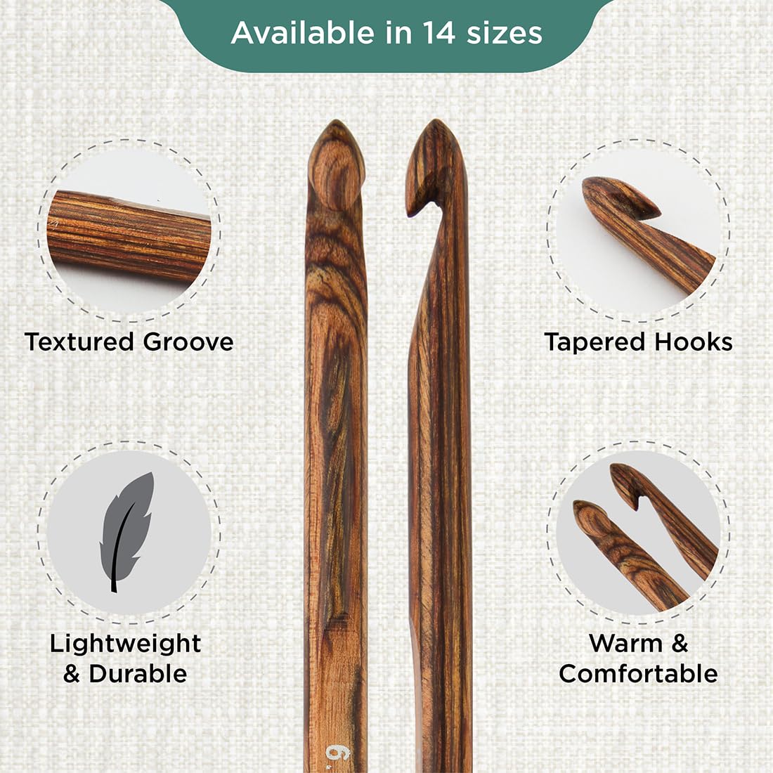 KnitPro Ginger Single Ended Crochet Hook, Brown, 6.50mm - Image 3