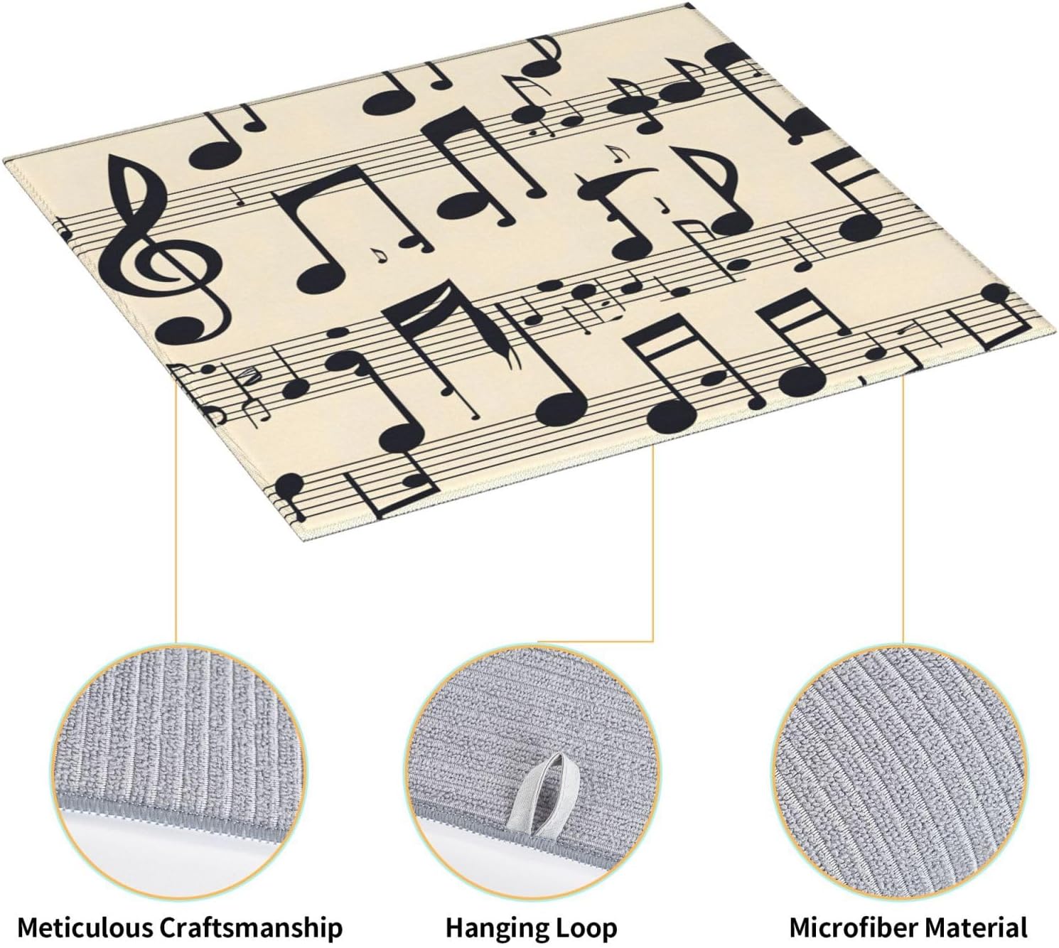 Vintage Music Note Pattern Kitchen Absorbent pad, Super Absorbent Microfiber, Oversized Anti Slip image 4