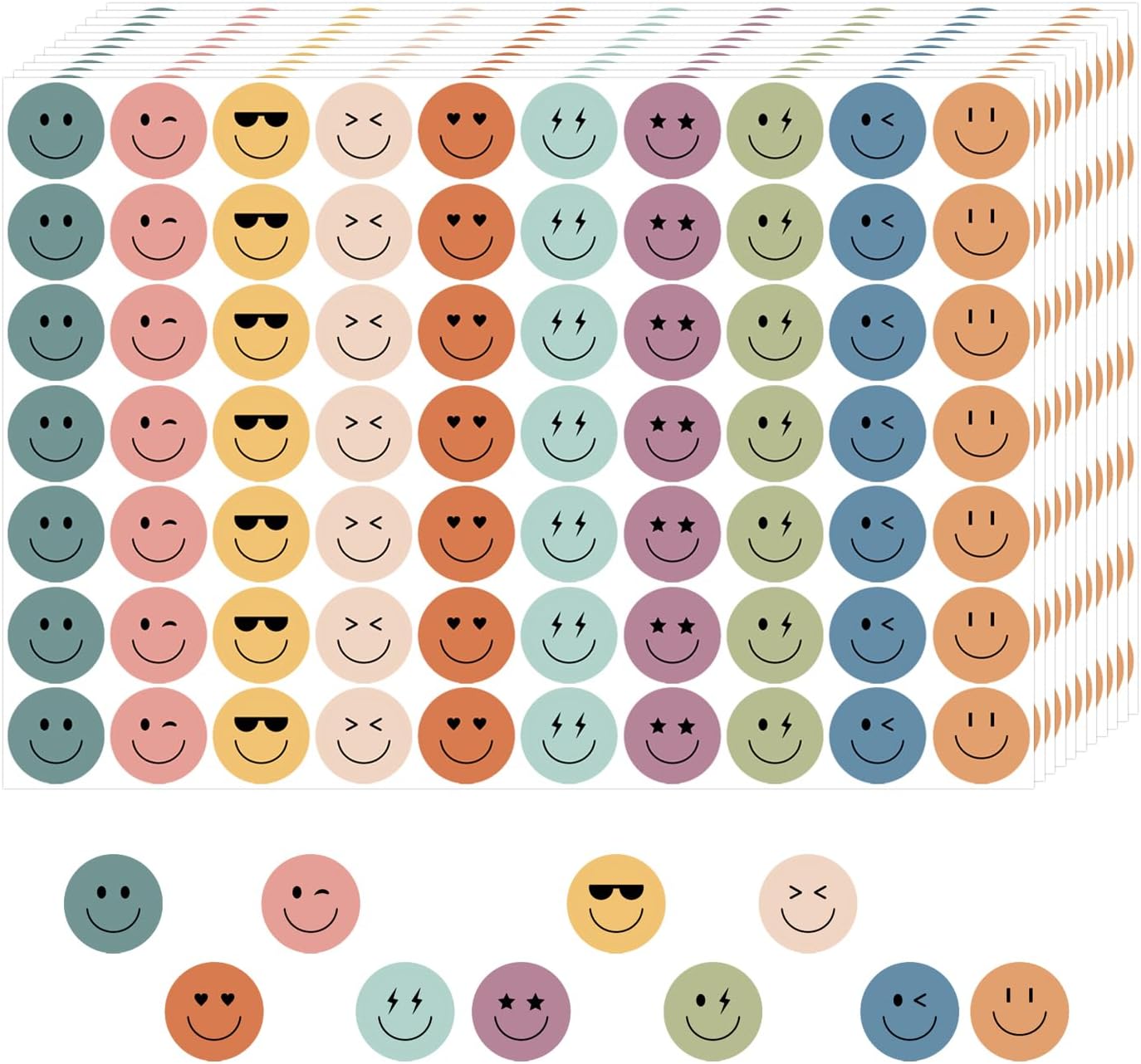 ANSTROUT 6000 Pieces Boho Happy Smile Face Stickers for School Reward Behavior Chart,3/8 Inch in Diameter Round Bohemian Style Reward Labels 10 Styles Happy Face Stickers for Teachers (50 Sheets)