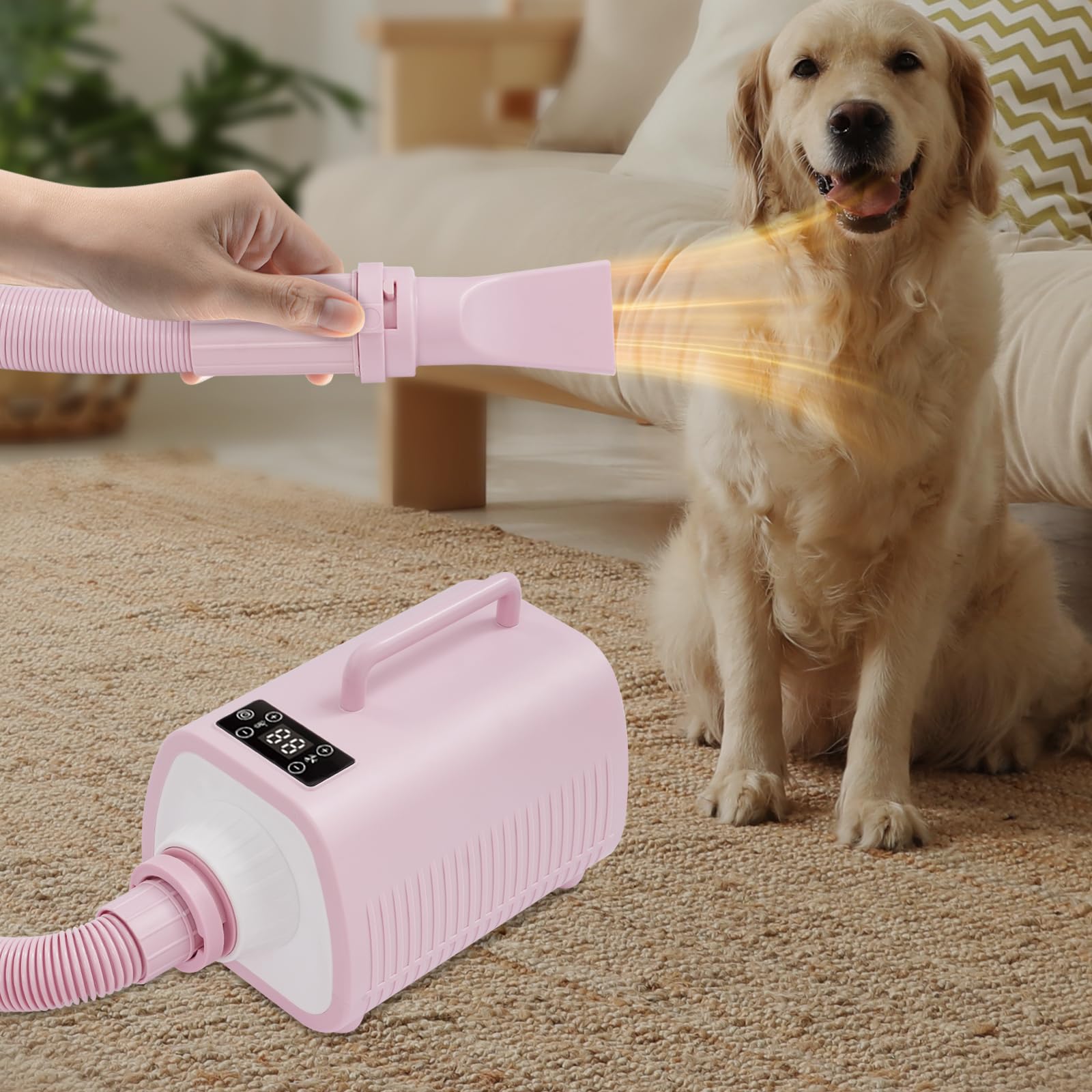 Aspirateur Poil de Chien et Chat LED et Écran Tactile 9 Vitesses Ventilation et Réglage Température avec 3 Buses Aspirateur Poils D'animaux pour Animaleries, Cliniques Vétérinaires (Rose)