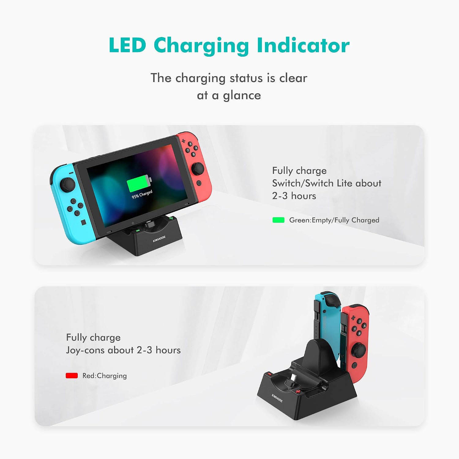 Charging Dock for Switch and Switch Lite, KIWIHOME Compact Charging Dock Stand Station Compatible with Switch Joy-con and Pro Controller with Charging Indicator and Type C Charging Cable (Black)