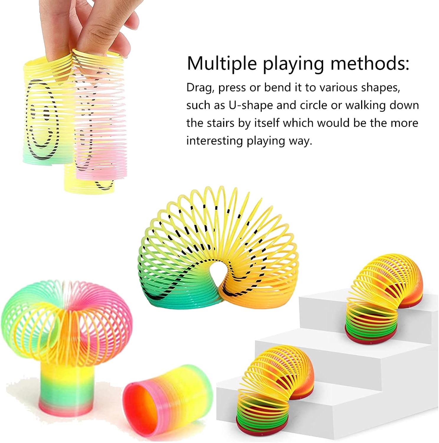 72 PCS Mini Emoticon Smile Happy Face Rainbow Springs Party Favors in Storage Bucket - Bulk Set of Plastic Magic Coil Stretch Stress Toys for Kids Birthdays, Carnival Prizes, Goodie Bag Stuffers