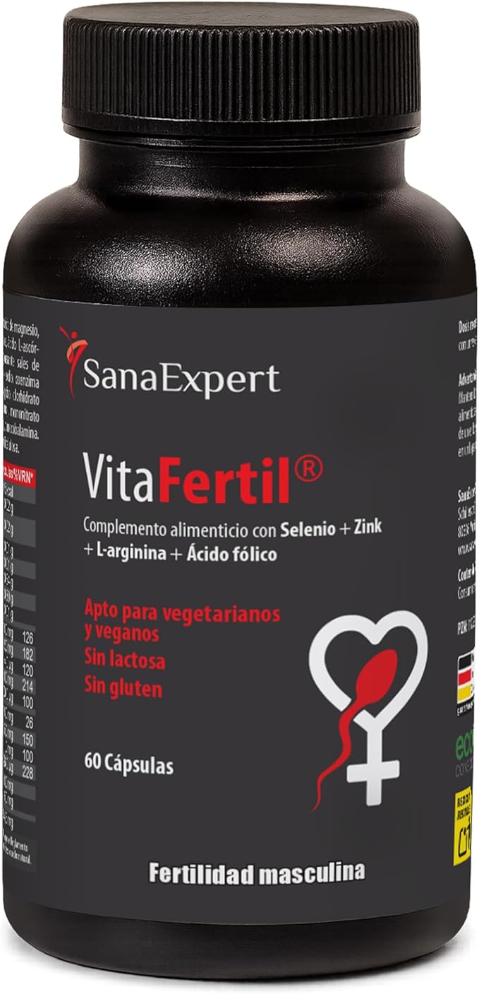 SanaExpert VitaFertil – Complemento Nutricional para Hombres – Con L-arginina, Zinc y Vitaminas Esenciales – 60 Cápsulas – Fabricado en Alemania
