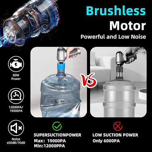 Miniatura 2 de Aspiradora portátil para automóvil, aspiradora de mano inalámbrica  Mini aspiradora de 19000 PA de alta potencia con motor sin escobillas,