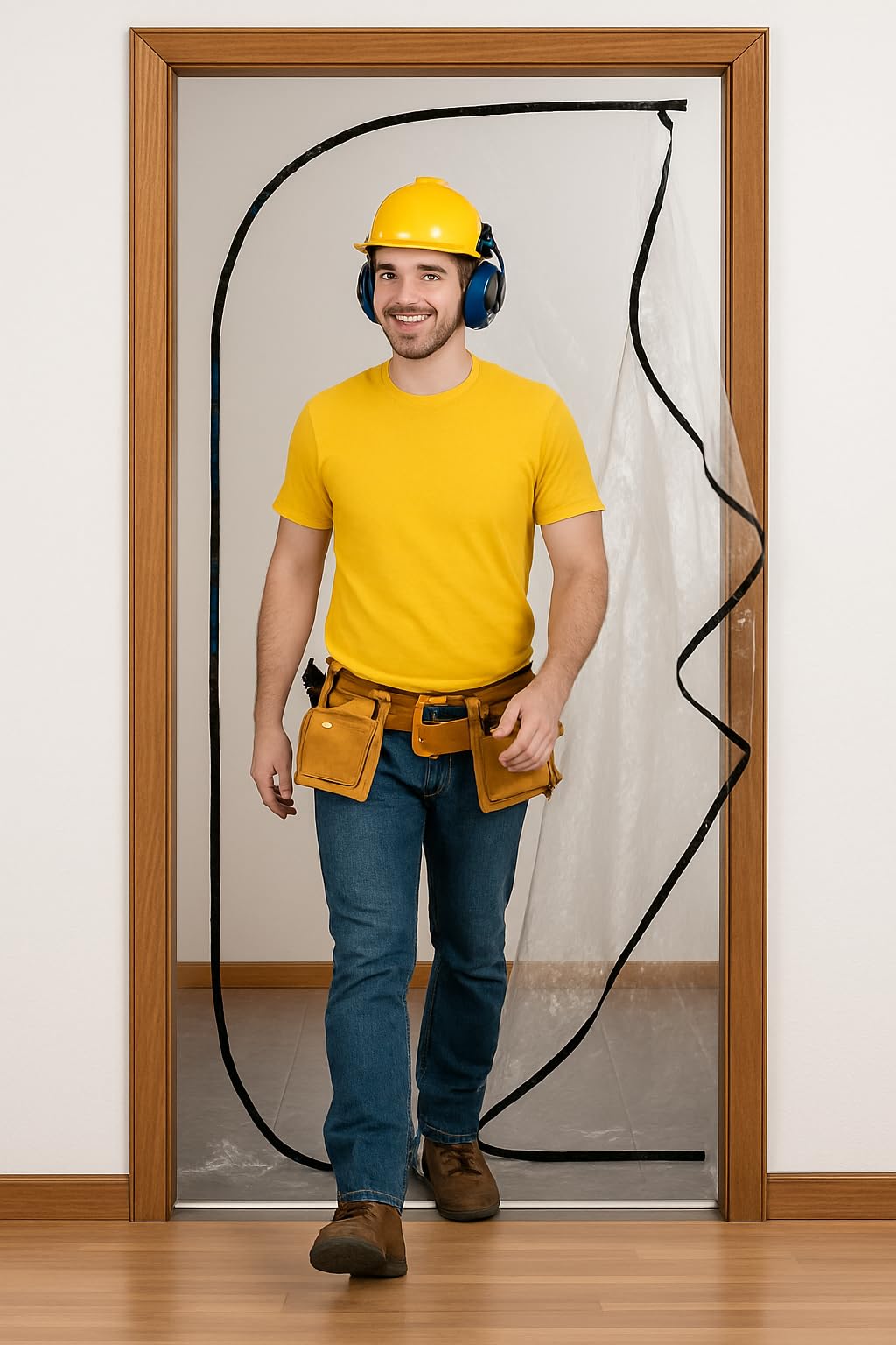 Staubschutztür mit Reißverschluss 220x120cm - Extra Starke Bautür für Renovierung & Sanierung - Wiederverwendbare Schmutzschleuse gegen Baustaub - Lichtdurchlässige Staubschutzwand inkl. Klebeband