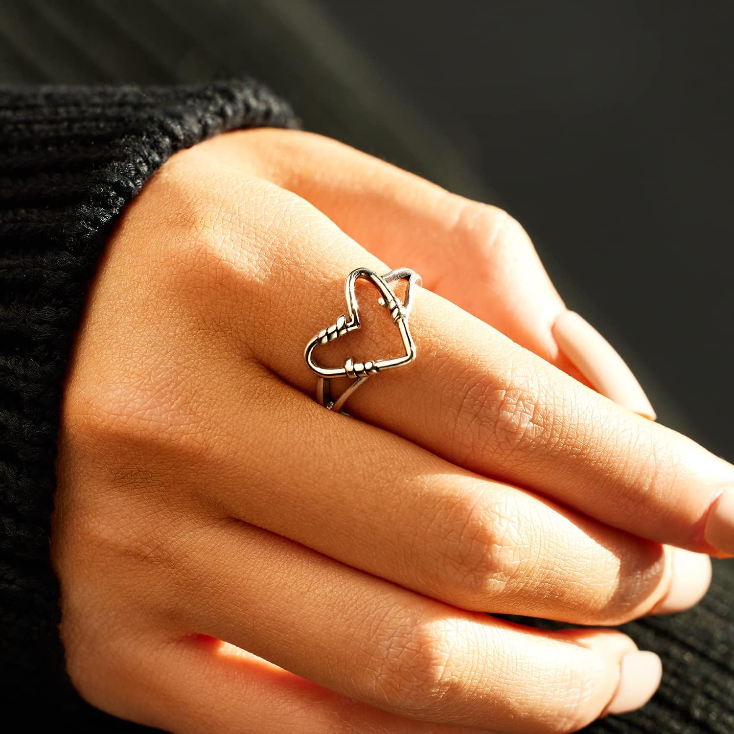 STORYJEWELLERY 925 Sterling Silver Rings, Vintage Thumb Rings for Women, Minimalist Silver Heart Love Ring, Promise Ring, Gifts for Her - Image 4