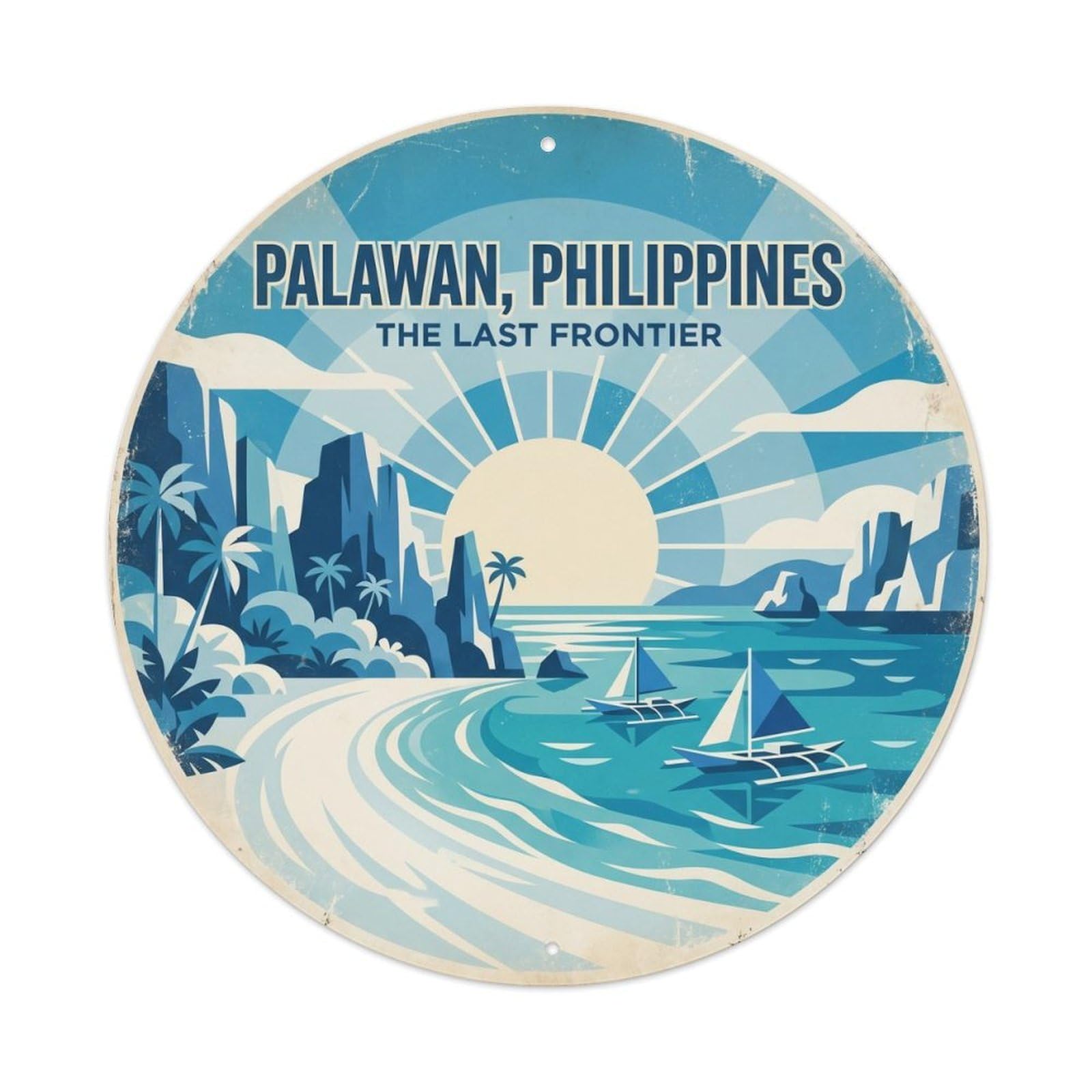 White Beach Island Lagoon Coastal Bay Retro Metal Tin Sign