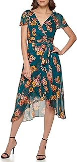 Women's Short Sleeve Asymmetrical Hem Faux Wrap Dress