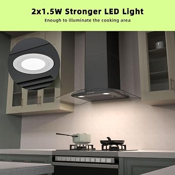 FIREGAS Wall Mount Range Hood 30 inch with 3 Speed Fan,black range hood with tempered glass,400CFM,Push Button Controls, LED Lighting, Permanent Filters in Stainless Steel,includes 2 Charcoal Filters