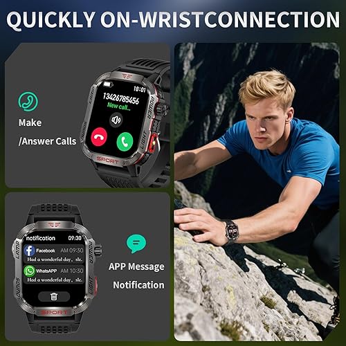 Miniatura 5 de 2025 Military Smart Watches for Men - Compass & Flashlight - 2.01'' HD IP68 Waterproof Smart Watch, Fitness Tracker with Call, Heart Rate, Sleep