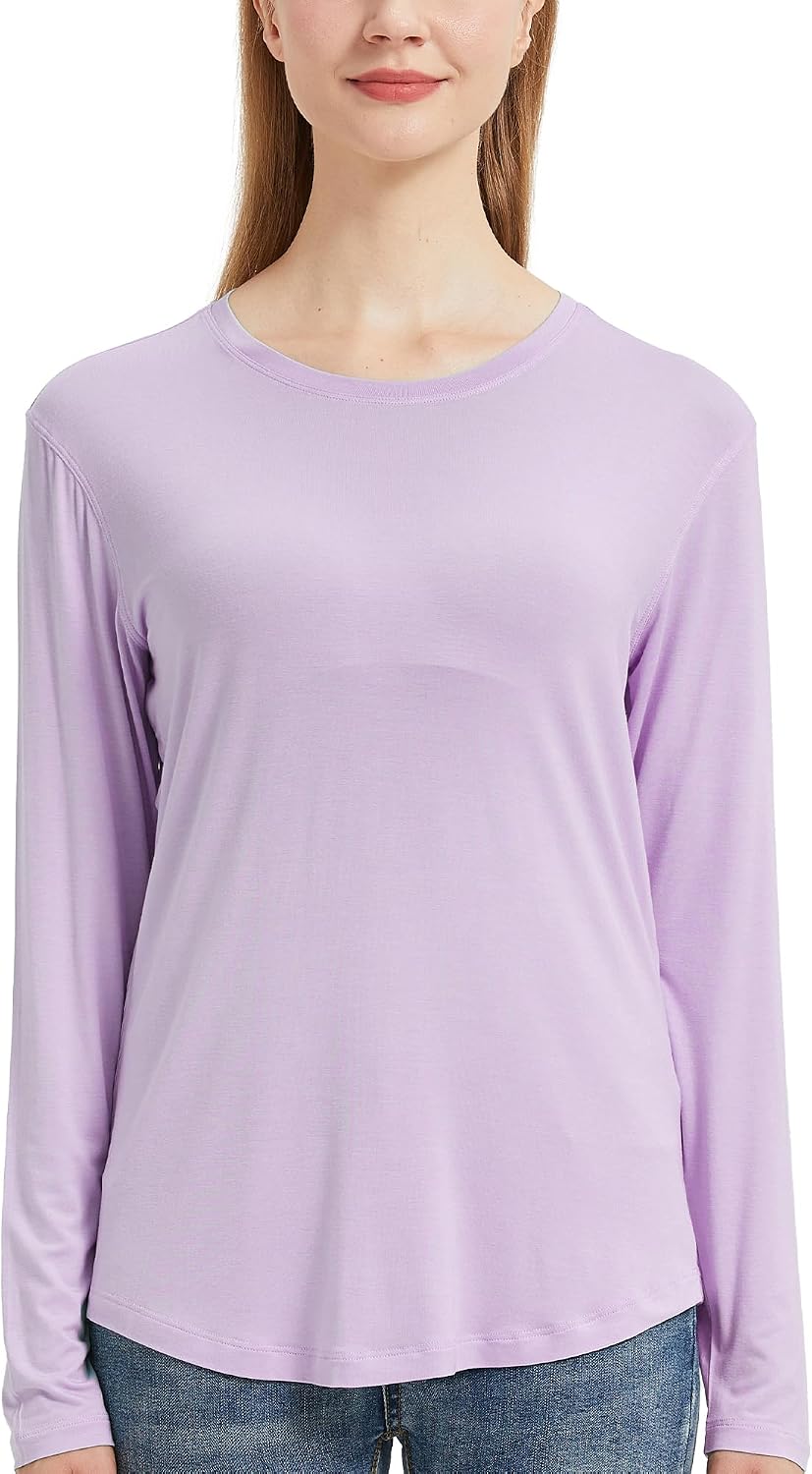 netdraw Women's Lightweight Bamboo Viscose T-Shirt Buttery Soft Curved Hem Long Sleeve Sleep Lounge Pajama Tops