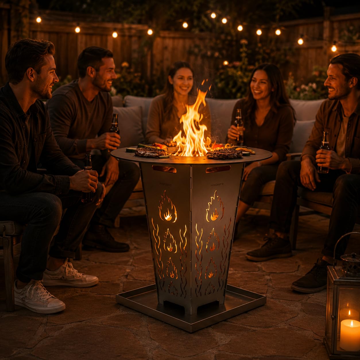 FireDesire personalisiert Grill Pro Feuerkorb 80cm + Grillplatte + Ascheschale, Feuertonne, Feuerschale, Grilltonne, Ofen, Terassenofen, Grill, Stahlkorb, Plancha, Gartenfeuer