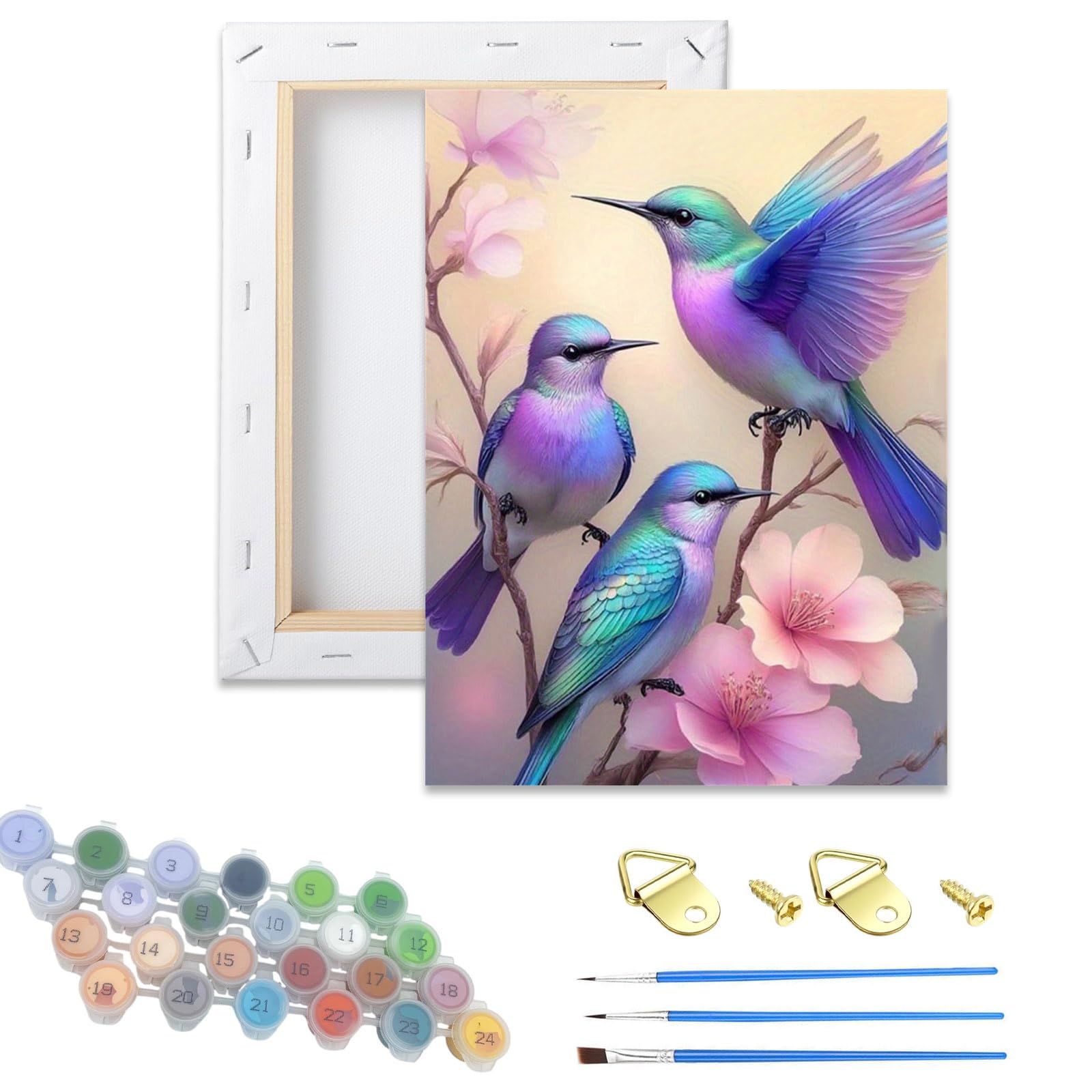Xiangxujia Three Birds Wooden Framed Adult Paint By Numbers Kits,Easy Painting By Number Kits On Canvas,Color By Numbers Watercolor Gifts For Friends Home Wall Decor (Three Birds)