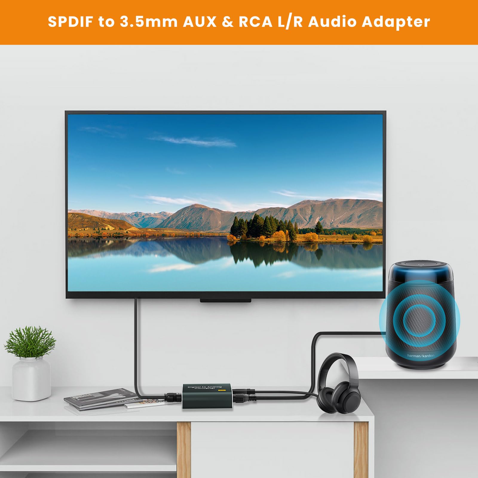Adaptador Audio Optico a Jack,192 kHz Convertidor Digital a Analógico compatible con salida óptica digital a conector doble de 3,5 mm,Convertidor DAC con Doble Salida Jack 3,5 mm
