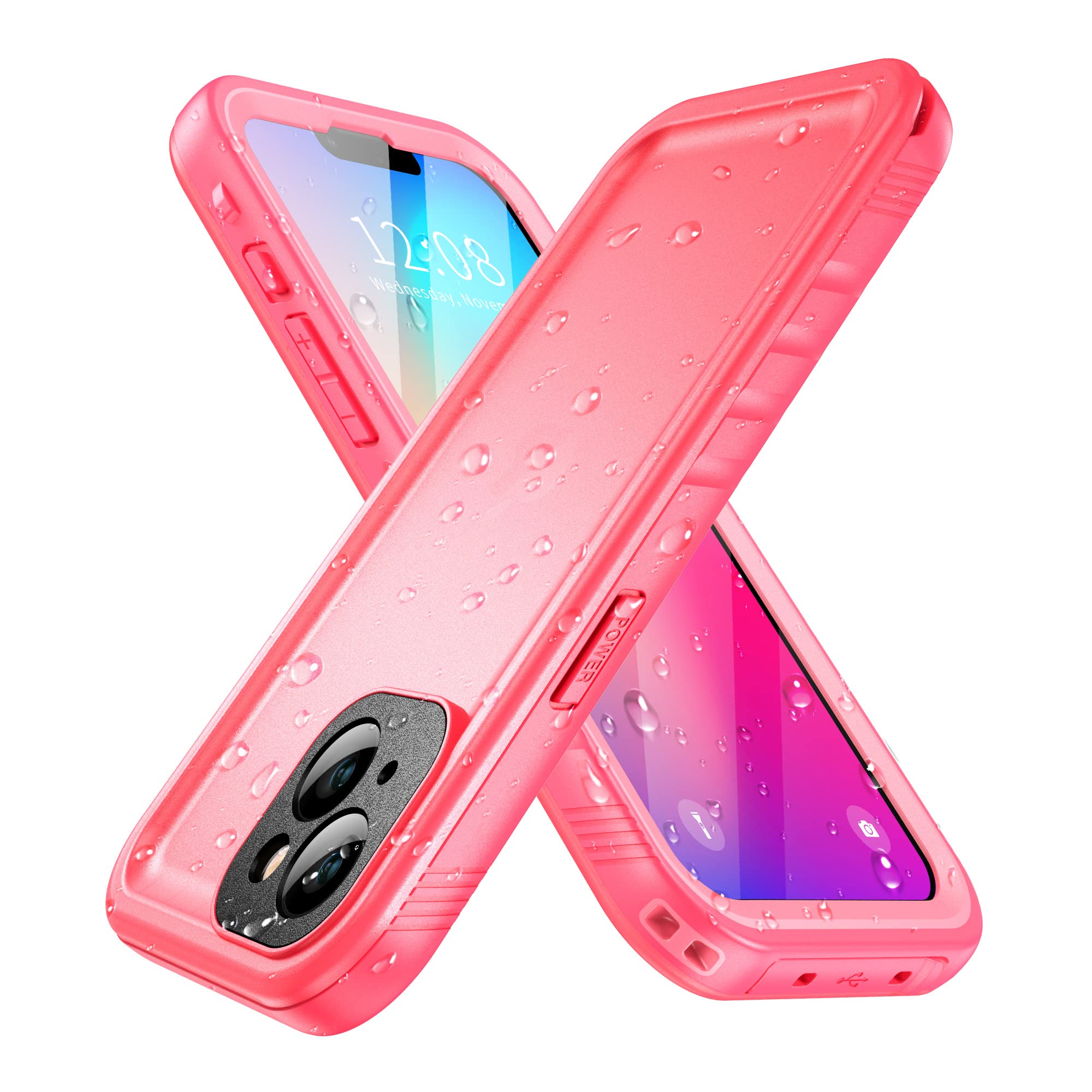 SPORTLINK Compatible with iPhone 13 Waterproof Shockproof Case - Full Body Heavy Duty Underwater Dustproof Rugged 360 Protective Military Grade Outdoor 6.1 Inch with Camera Screen Protector (Pink)