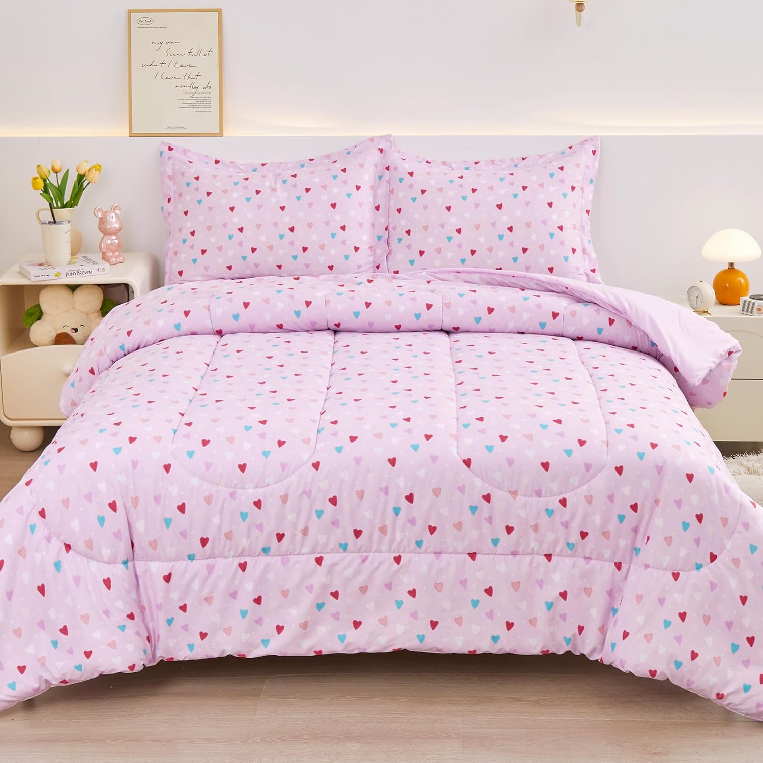 Viviland Kids Twin Bedding Sets for Girls, Soft Microfiber Twin Comforter Set, Purple Heart - Image 2