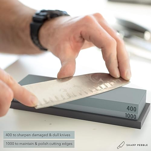 Miniatura 4 de Sharp Pebble Kit de piedras para afilar cuchillos con 400/1000 y punzón de cuero clásico con piedra aplanadora y compuesto verde