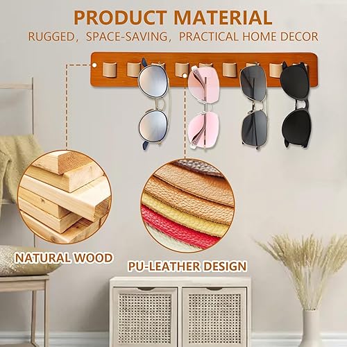 Miniatura 3 de Emoin Haning - Organizador de lentes de sol, de madera, para colgar en la pared, soporte para múltiples gafas, estante de exhibición de gafas,
