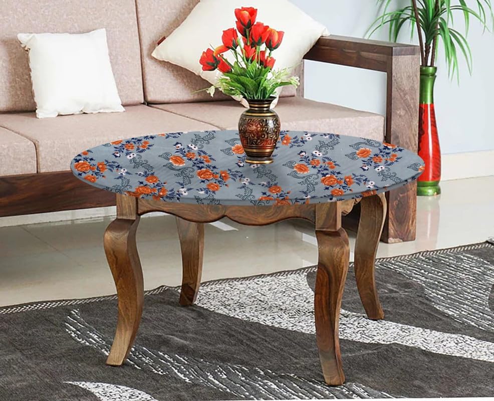 Image of The Furnishing Tree Round Elastic Fitted Center Tpoy Table Cover WxL 18x18 Inches Floral Pattern Blue