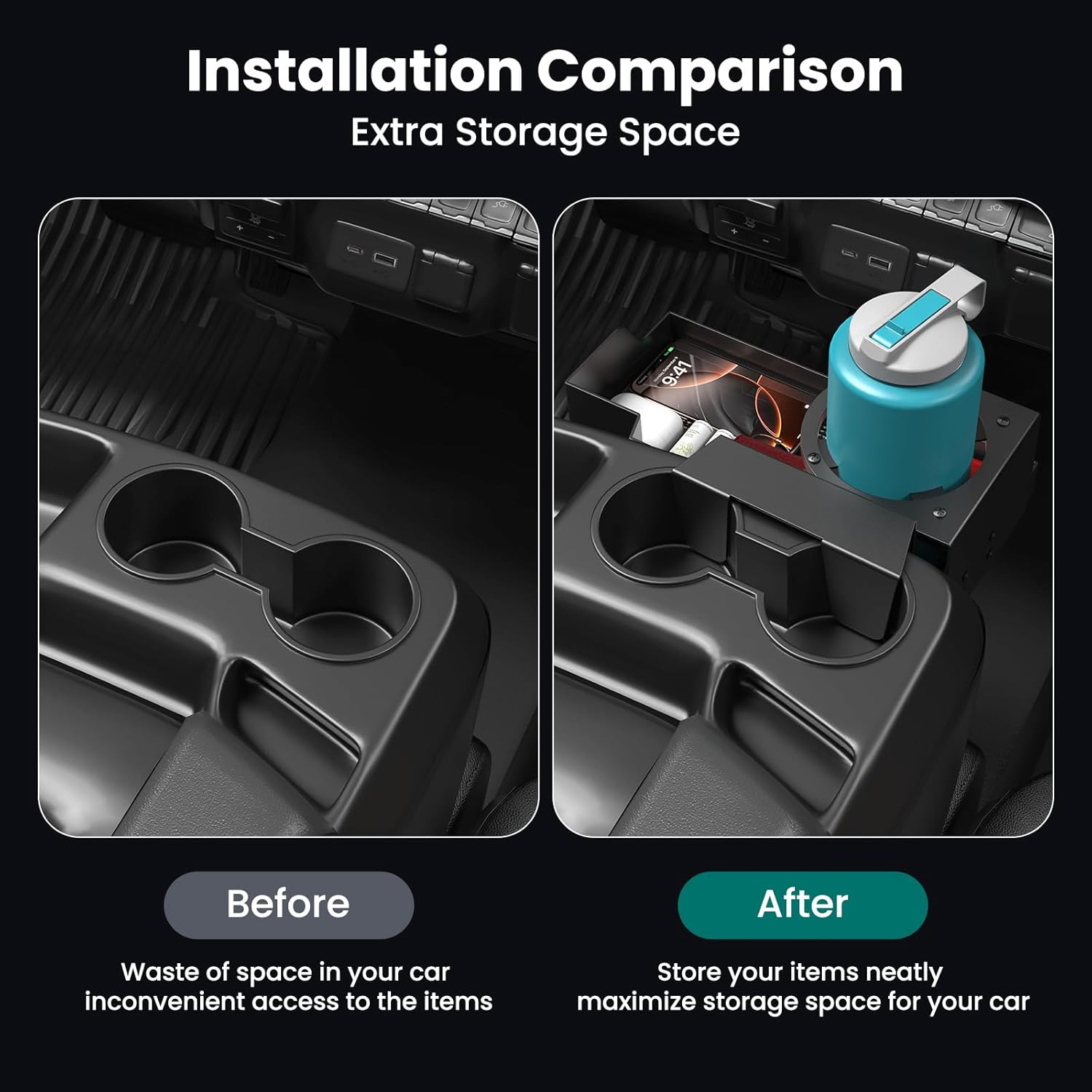 Metal Center Console Hanging Organizer Box with Cup Holder Compatible with 2019-2026 Chevy Silverado/GMC Sierra 1500 and 2020-2026 Chevrolet Silverado/Sierra 2500HD 3500HD Tray Accessories