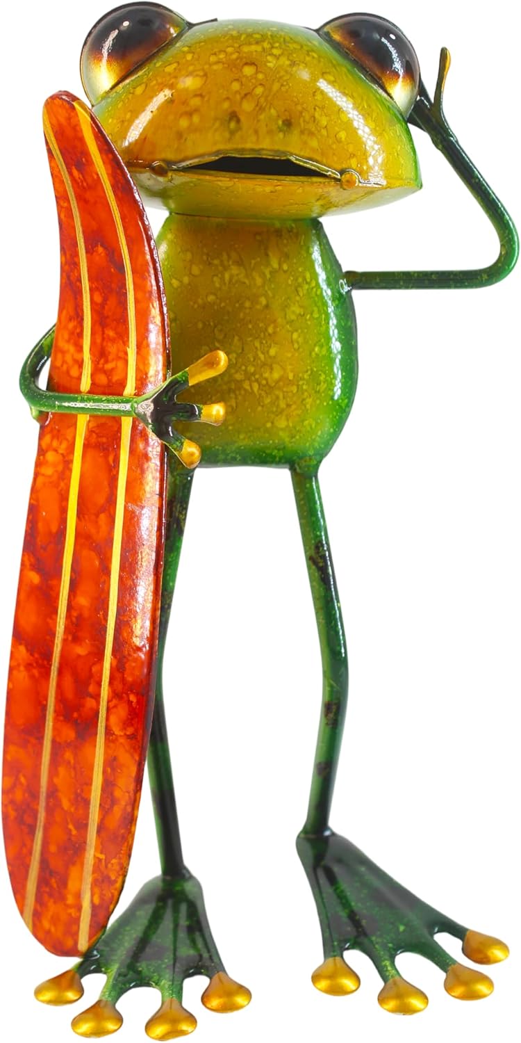 Frog Garden Decor Metal Yard Art Frog Decor with Skateboard, 3D Stereo Hand-Painted Decoration for Outdoor Garden Patio Plant Porch Poolside, Pool Decor Pool Decorations Outdoor 9.5'' Height