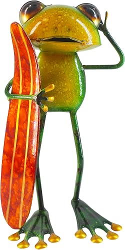 Frog Garden Decor Metal Yard Art Frog Decor with Skateboard, 3D Stereo Hand-Painted Decoration for Outdoor Garden Patio Plant Porch Poolside, Pool Decor Pool Decorations Outdoor 9.5'' Height