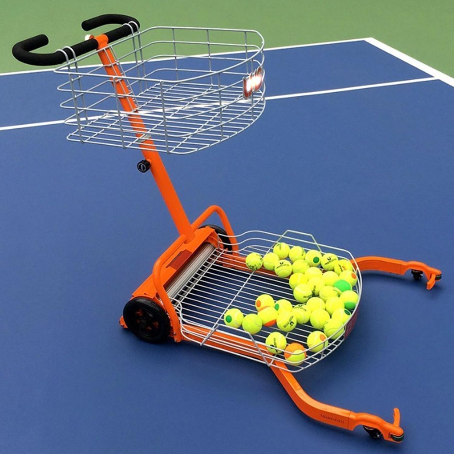Tennis Ball Collectors,Hand Push Automatic Tennis Retriever Ball Basket Equipment,Tennis Ball Automatic Picking Machine,Holds Up to 290 Tennis Balls,for Various Tennis Courts Orange