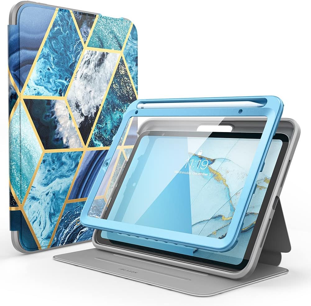 i-Blason for iPad mini 7 Case (A17 Pro 2024), iPad mini 6 Case (2021) 8.3 inch, Full-Body Trifold with Built-in Screen Protector Smart Cover with Auto Sleep/Wake & Pencil Holder, Cosmo Series (Ocean)