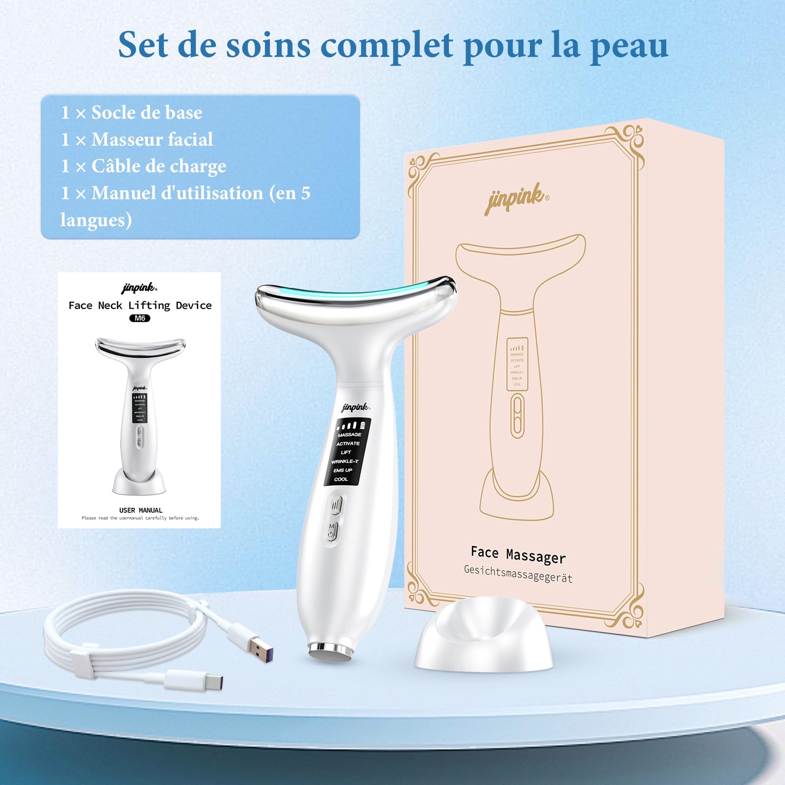 Appareil Visage Anti Ride Lifting: Masseur Visage 5°C Froid & 45°C Chaleur – Appareil Massage de Beauté Electrique EMS 6 Modes LED 7 Couleurs – Soin Anti-Âge Raffermissant Face Cou Double Menton Lift