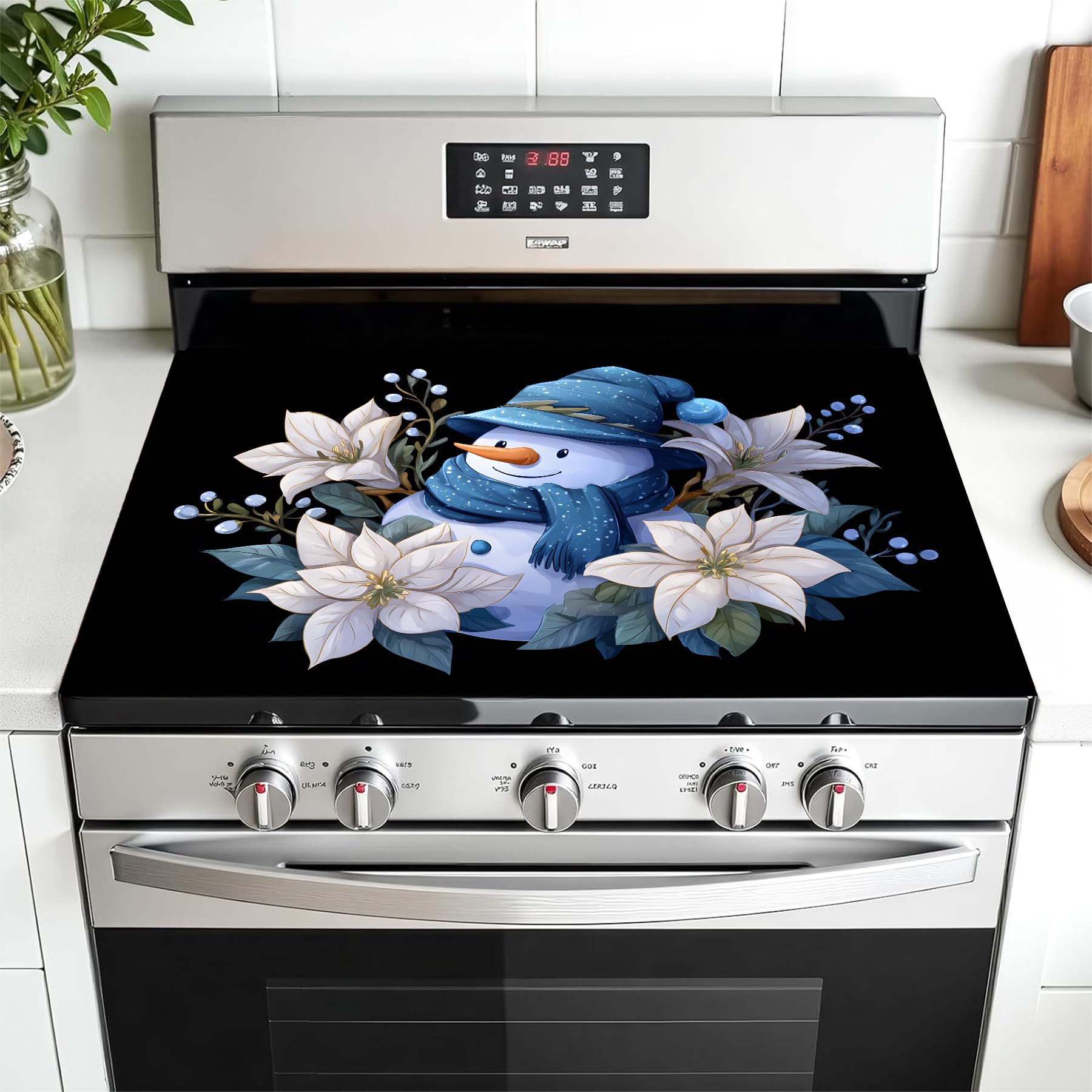 Christmas Multi-Design Stove Cover for Glass/Electric Stoves - 3-in-1 Heat-Resistant Protector Mat, Non-Slip Drying Rack 28"x20"