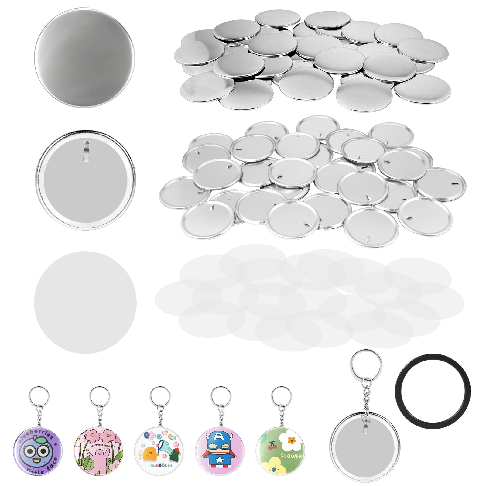 DBREAKS 100 piezas redondas de botones en blanco, 58 mm, kit de insignia y creación de pinzas para máquina de hacer botones
