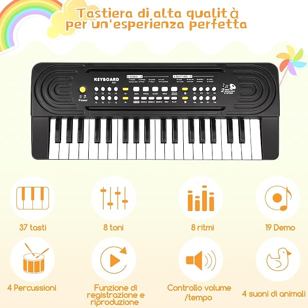 Elektronische Keyboard Kinder ab 3 4 5 6 7 8 Klavier mit Mikrofon, Multifunktions Kinder Musikinstrumente Spielzeug, Tragbare Keyboard Musikspielzeug - 2