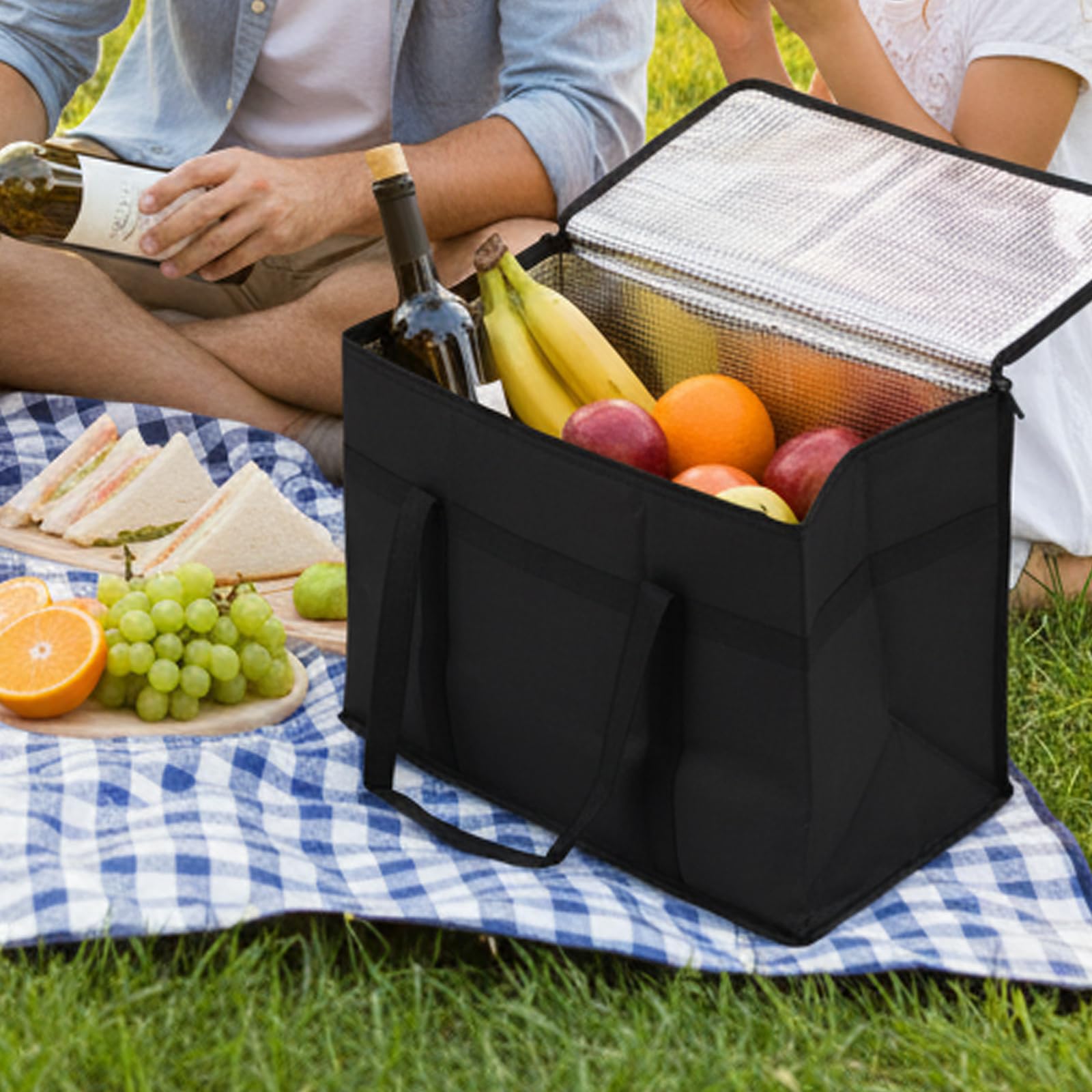 MUKSEUT Confezione da 4 sacchetti termici da 30 l, riutilizzabili e isolati per catering, picnic, campeggio, consegna di cibo, per mantenere la pizza calda o fredda da asporto