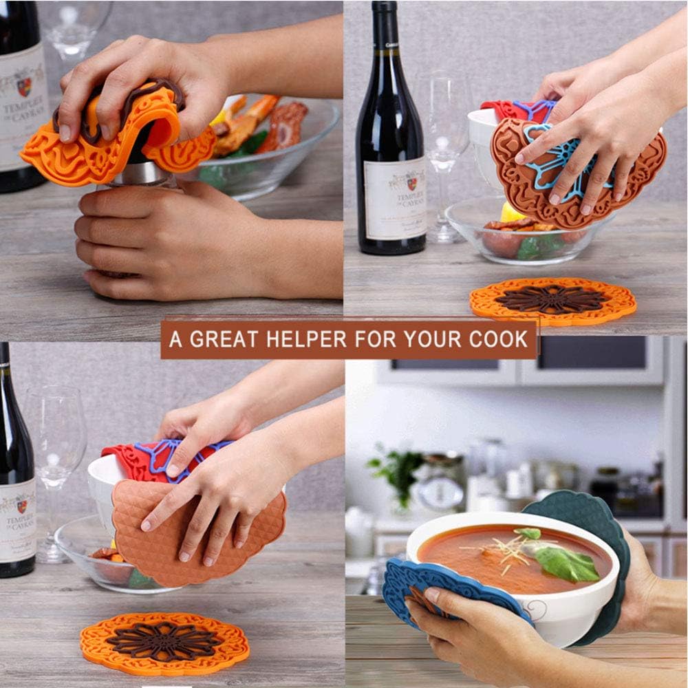 Onе-Dау Sаlе: Uр tо 60% оƒƒ Silicone Trivet Mat Set for Hot Dishes, DATYSON Multi-Use Hot Pads Kitchen Trivets for Hot Pan and Pot Holder with Flower Carving, Heat Resistant, 7 Inch Extra Thick Round Counter Mats, 3 Pack 1