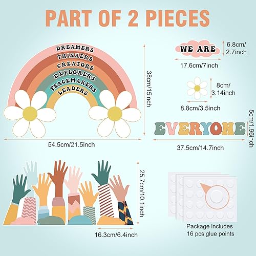 Miniatura 3 de Juego de 92 piezas de decoración de aula con texto en inglés One World Together, decoración de pared para el aula, juego de tablones de anuncios