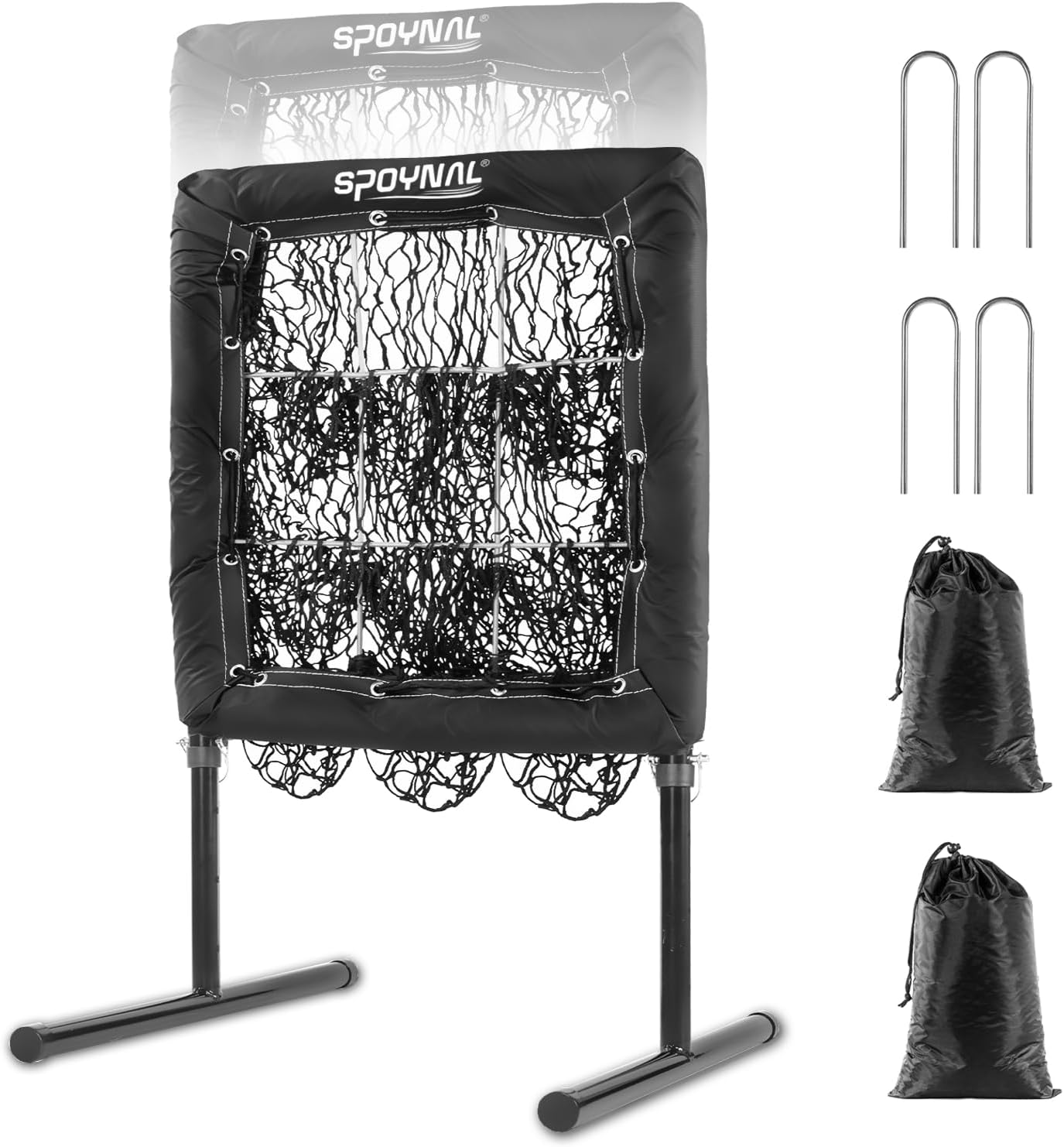 9 Hole Baseball Net, Pitching Net with Strike Zone - Adjustable Height Baseball & Softball Training Equipment, Portable Baseball Pitching Net with Sandbags, Ground Pegs