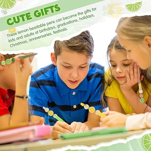 Vista 36 de Geyee Juego de 12 Bolígrafos de Plástico con Cuentas Surtidos, Bolígrafos con Cuentas de Cristal y Madera, Espaciadores Redondos, Tinta Negra