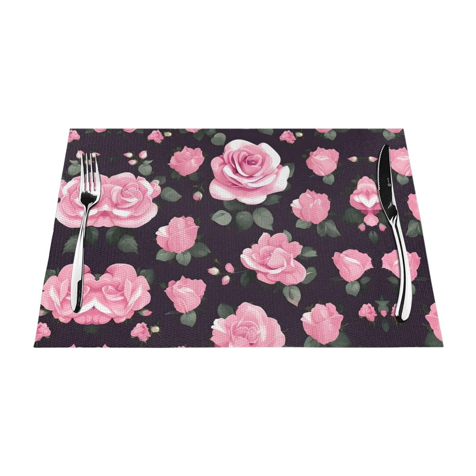 Décoration pour table de cuisine fleurie avec 6 sets lavables rose