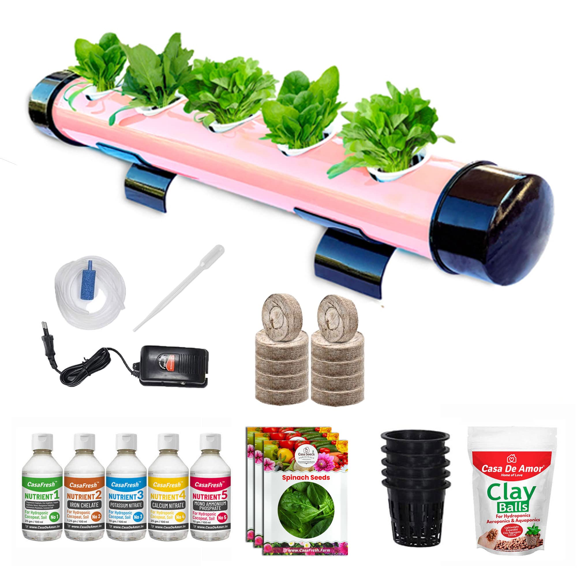 Casa De Amor Hydroponics Kit for 5 Plants Home, Garden, Small Balconies, nutrients & All Essentials to Start Growing Plants Indoor & Outdoor hydroponic Gardening (Set of 1) (Candy)