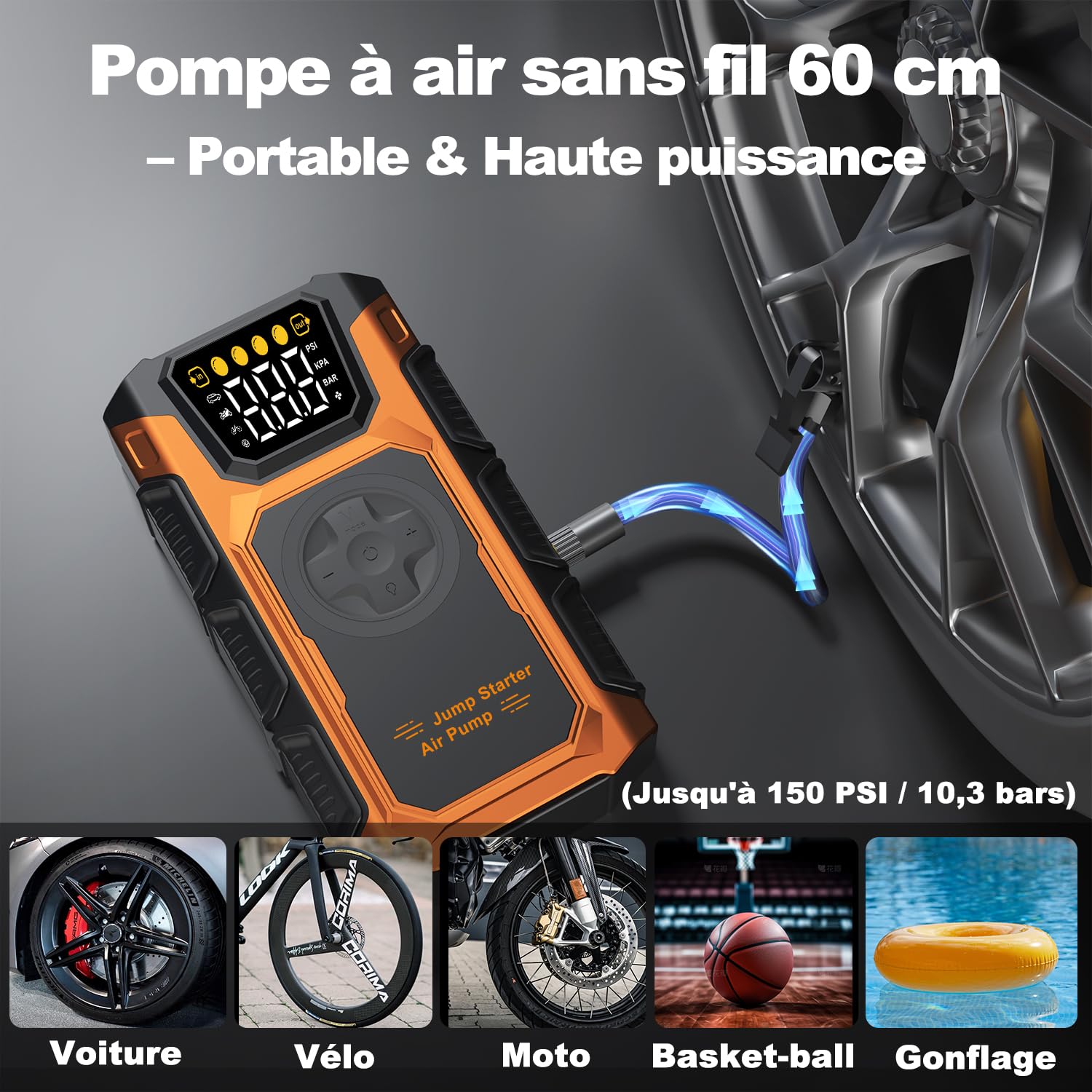 2025 Booster Batterie Voiture avec Gonfleur, 5500A Démarreur Batterie Voiture 12V Puissant avec Chargeur USB, LED, Démarrage Forcé, Portable Battery Starter pour Tous Essence et 10L Diesel