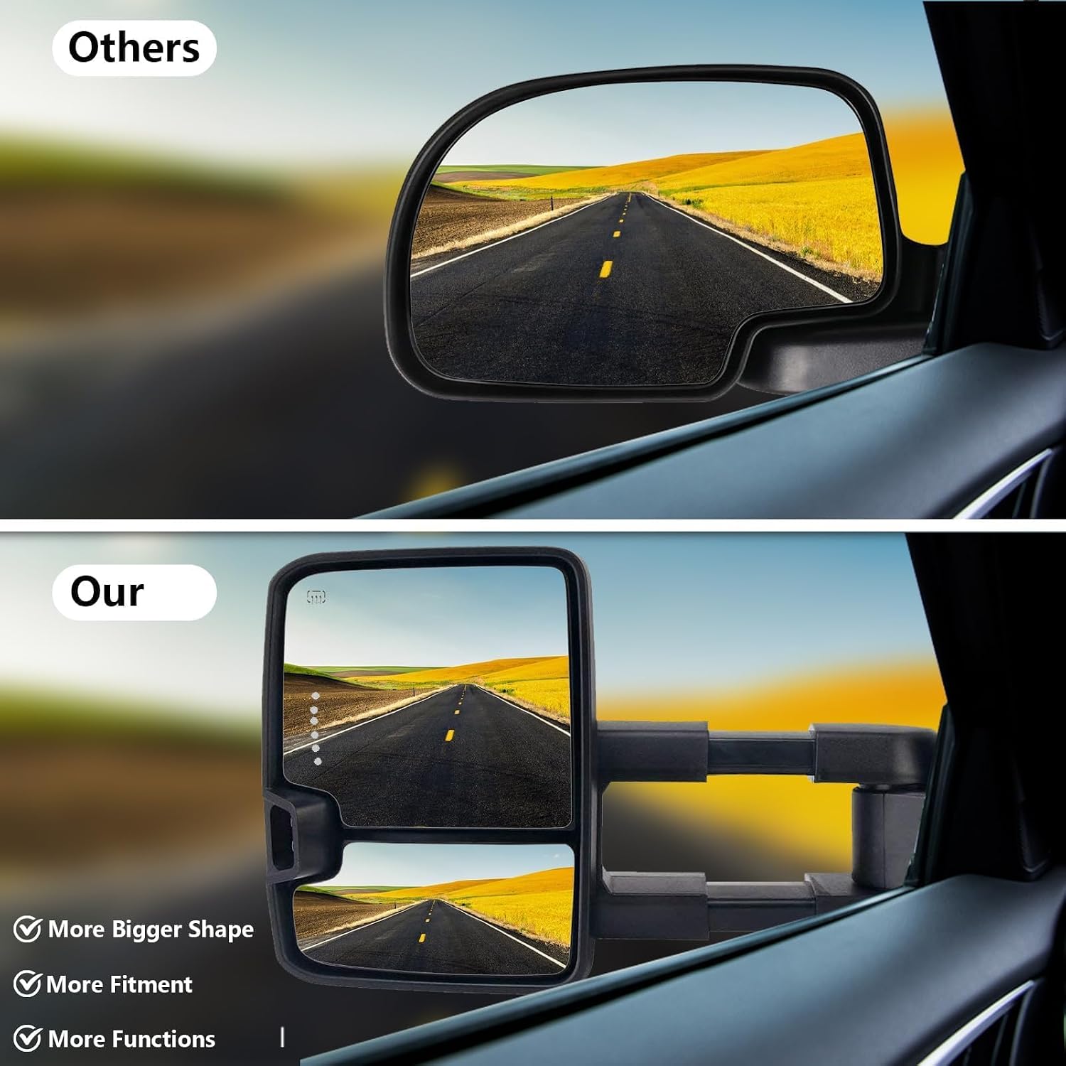 Towing Mirrors Compatible for 2003-2007 Chevy Silverado Suburban Yukon GMC Sierra 1500 2500 3500 HD Chrome Power Heated LED Arrow Light Smoked Turn Signal Clearance Lamp Pair Set