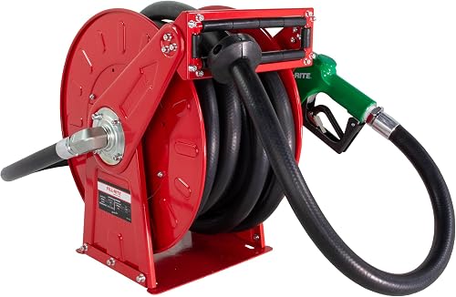 Fill-Rite FRHR10035 Retractable Fuel Hose Reel 1" x 35' with Auto Shut-Off Nozzle – Heavy Duty Steel Reel for High Flow Gasoline, Diesel, Kerosene & Oil Transfer