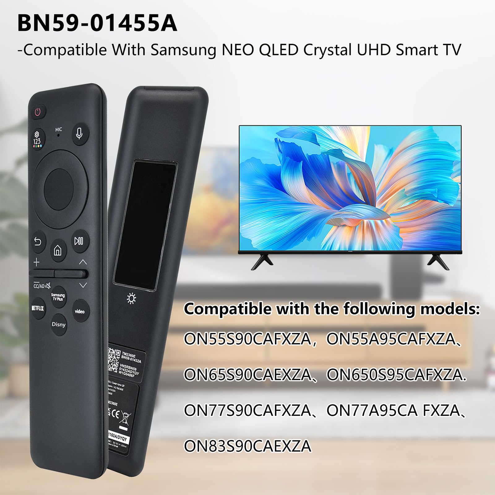Telecomando vocale originale - BN59-01455A Telecomando di ricarica solare per Samsung NEO QLED Crystal UHD Smart TV. Supporta il comando vocale