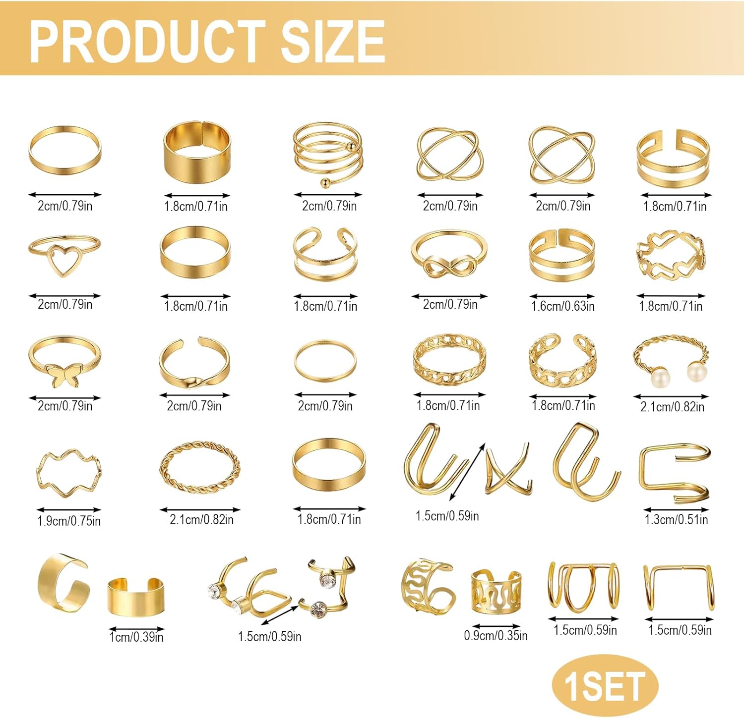 52 Pcs Gold Jewelry Set for Women, 14K Gold Plated Multi-Layer Necklaces, Stackable Bracelets, Knuckle Rings & Hoop Earrings, Trendy Elegant Charms for Anniversary, Birthday, Valentine’s Day Gifts - Image 5