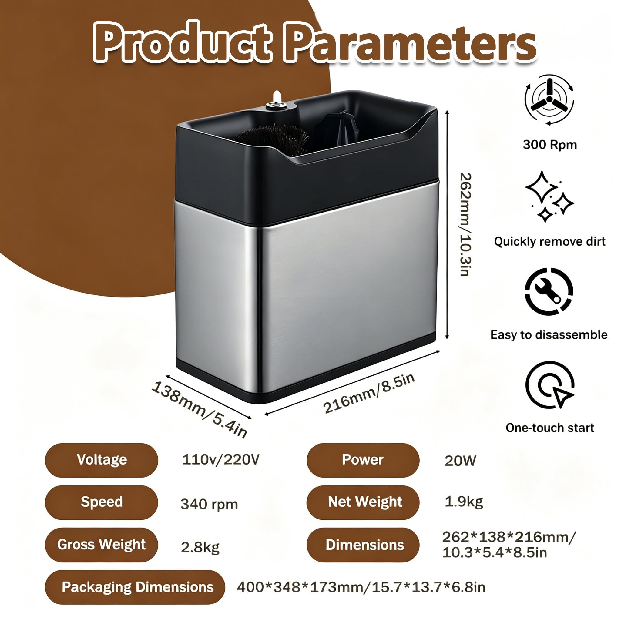 Máquina de Limpieza de Portafiltros Eléctrica, Limpiador Automático de Posos de Café con 3 Raspadores y 2 Cabezales de Cepillo para Hogar o Cafetería Comercial Silver